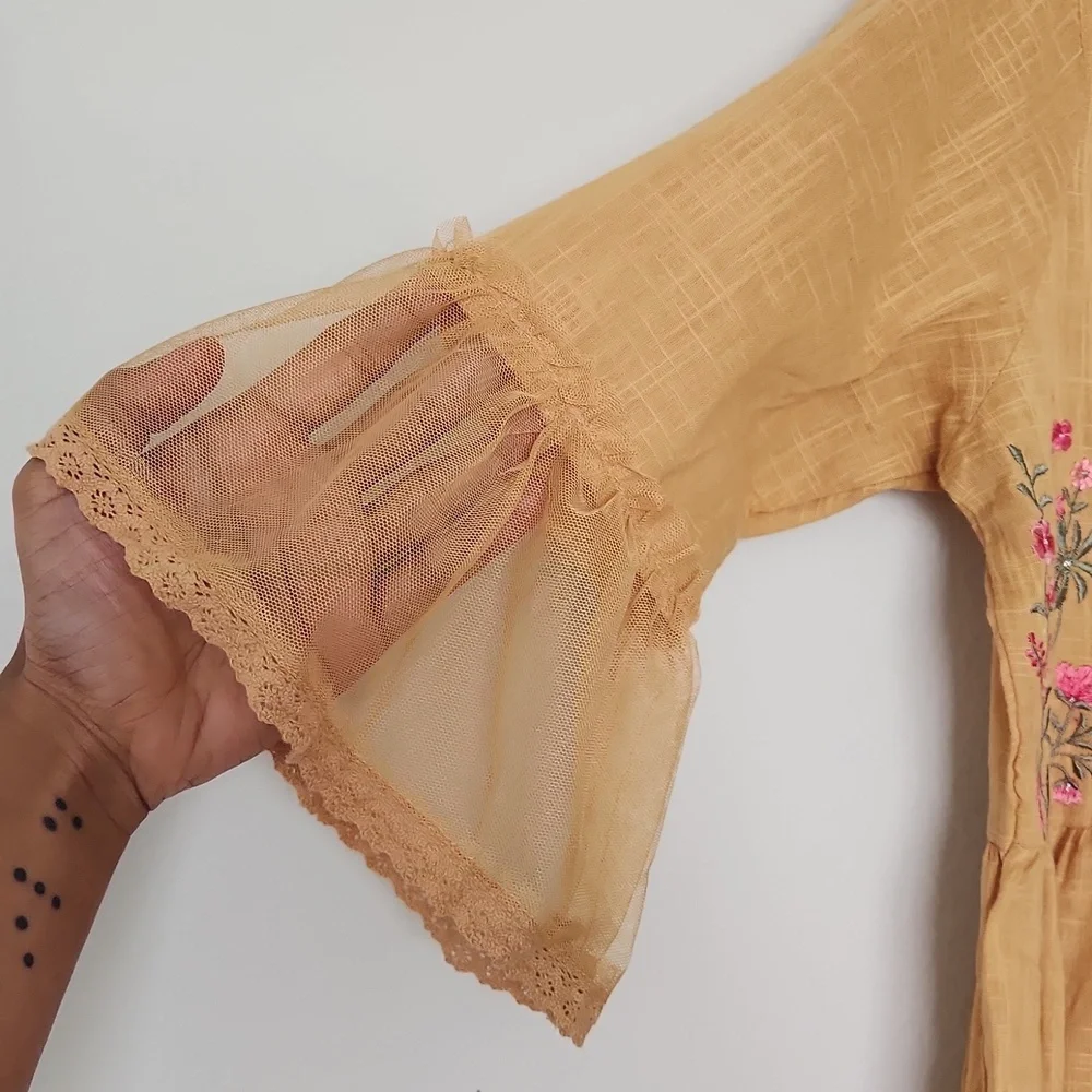💛 NWT Bombay Paisley mustard yellow embroidered cotton dress - Picture 2 of 9
